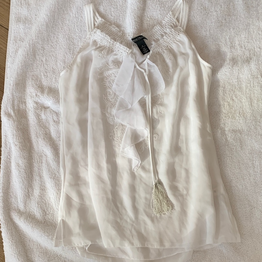 White House Black Market White Ruffle Blouse